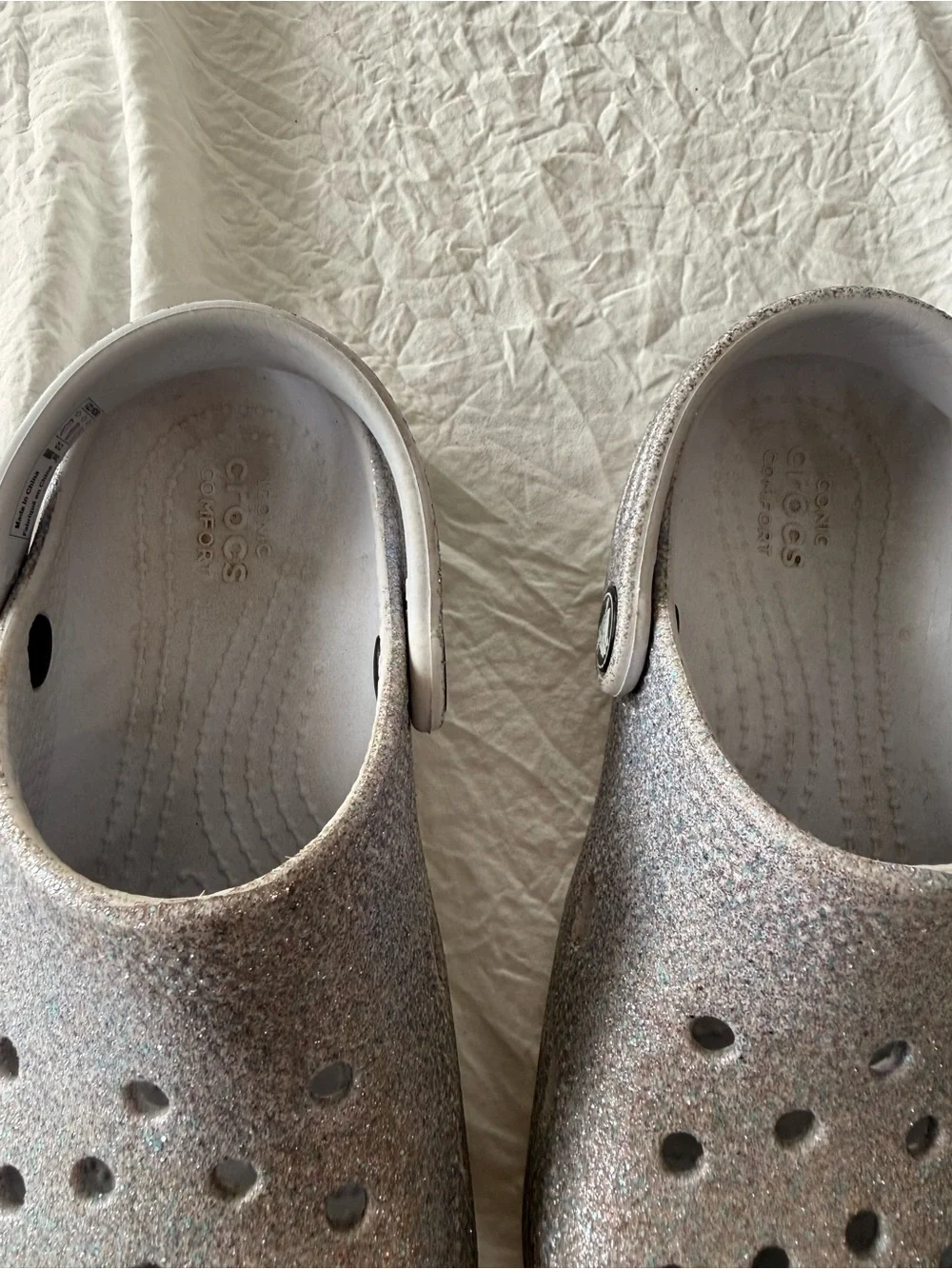 CROCS Kids Silver Glitter Clogs with Adjustable Heel Strap